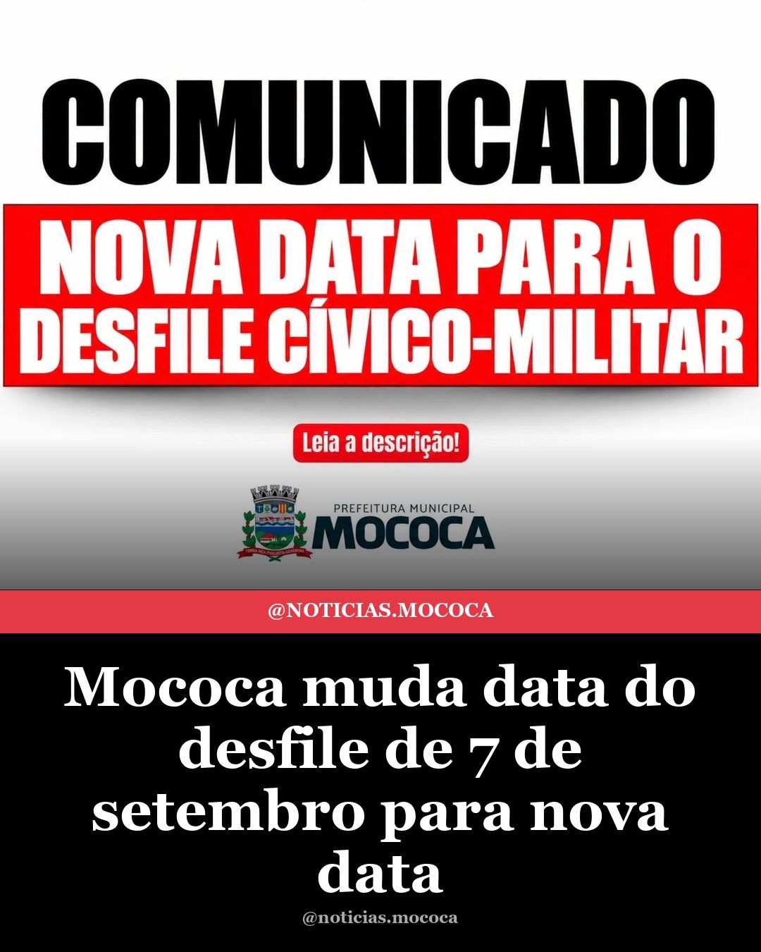 Mococa muda data do desfile de 7 de setembro para nova data